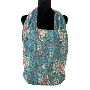 Bisou Bisou Halter Top Teal Floral Paisley Cowl Neck Boho Y2K Medium